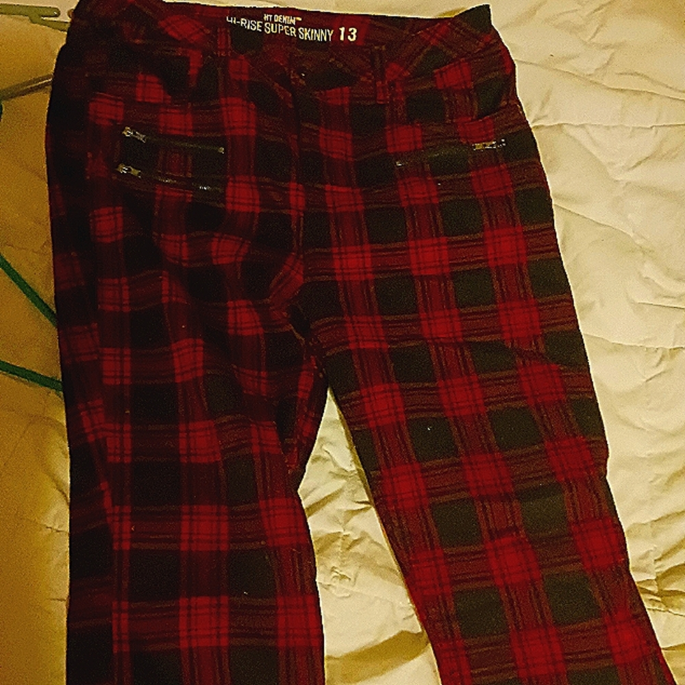 Red and black plaid pants